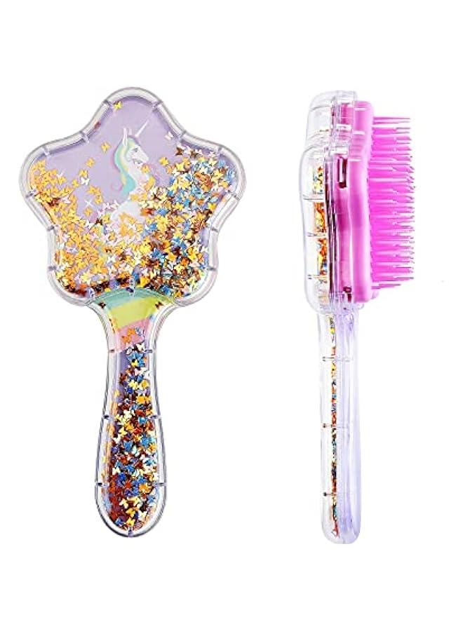 زو.رينا فرشاة شعر للبنات الصغيرات سهلة التمشيط من خلال التشابك - بدون سوائل، قصاصات لامعة بتصميم يونيكورن هدية للاطفال من سن 3-8 (ارجواني فاتح) - Image 1