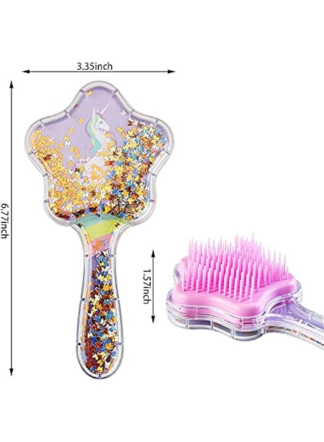 زو.رينا فرشاة شعر للبنات الصغيرات سهلة التمشيط من خلال التشابك - بدون سوائل، قصاصات لامعة بتصميم يونيكورن هدية للاطفال من سن 3-8 (ارجواني فاتح) - Image 2