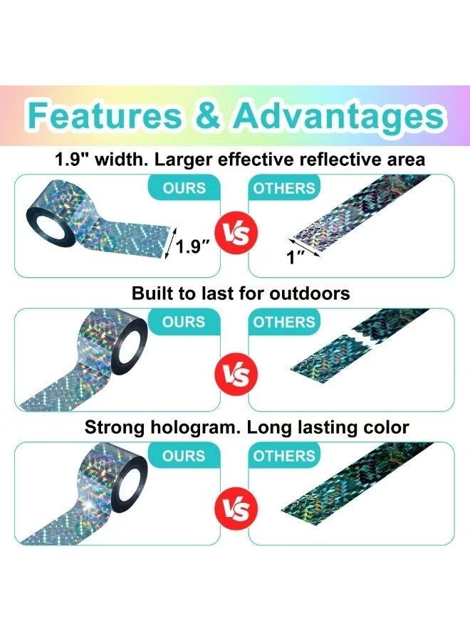 شريط طارد للطيور، عاكس للضوء على الوجهين، طارد للحمام والبط ونقار الخشب والإوز، مناسب للاستخدام الخارجي في المنزل والحديقة والفناء والبستان (4.8 سم * 80 سم) - Image 3