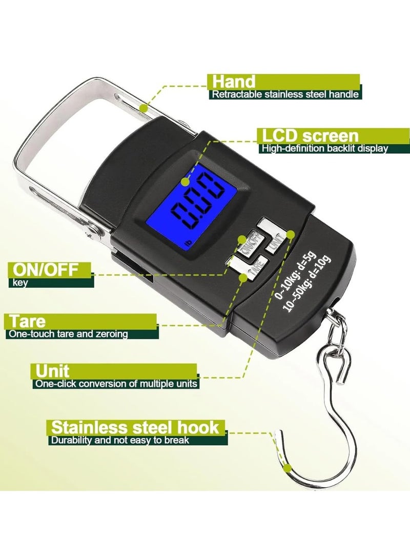 بريمو بلس ميزان امتعة محمول رقمي قابلة للحمل يزن حتى 50 كجم مع خطاف مدمج لتعليق الشنط (قطعتان) - Image 5