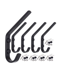 KASTWAVE KASTWAVE Coat Hook Wall Mounted - Heavy Duty Metal Dual Wall Hook Rack – Double Prong Robe Hooks for Bathroom Kitchen Office Entryway Closet, Single Hook, Black, 5 Packs 