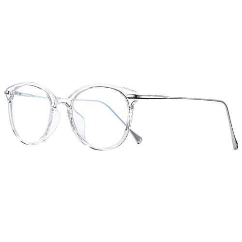 COASION Blue Light Blocking Glasses for Women Vintage Round Anti Blue Ray Computer Game Eyeglasses TransparentSilver