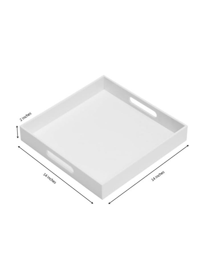 TPGP Glossy White Sturdy Acrylic Serving Tray with Handles-14x14Inch-Serving Coffee,Appetizer,Breakfast,Butler-Kitchen Countertop Tray-Makeup Drawer Organizer-Vanity Table-Ottoman Tray - Image 2