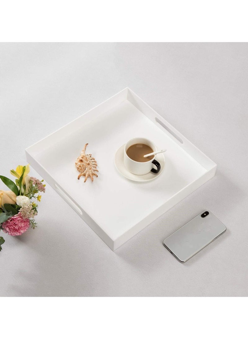 TPGP Glossy White Sturdy Acrylic Serving Tray with Handles-14x14Inch-Serving Coffee,Appetizer,Breakfast,Butler-Kitchen Countertop Tray-Makeup Drawer Organizer-Vanity Table-Ottoman Tray - Image 4