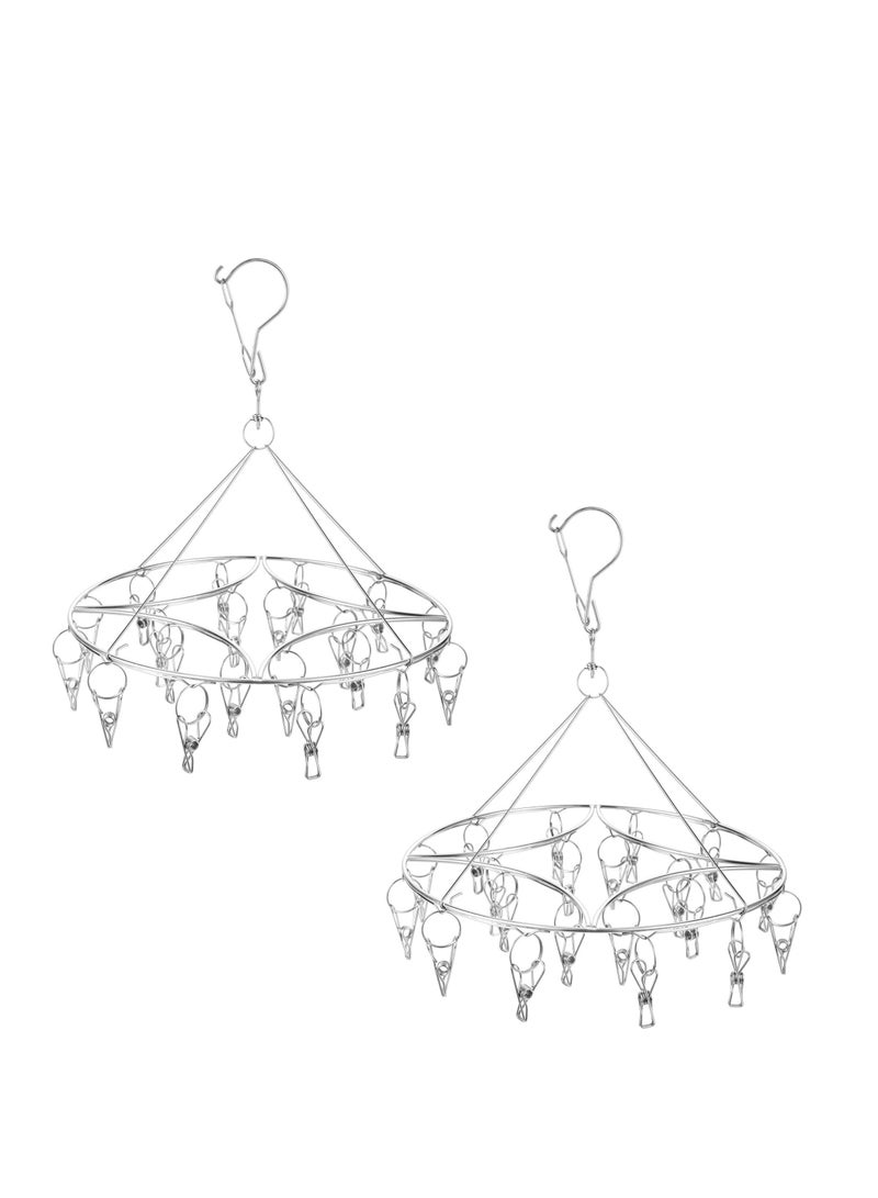 2 Pack Stainless Steel Rotatable Sock Dryer for Underwear, Baby Clothes & Small Laundry Items - 20 Pegs for Efficient Drying - Image 1