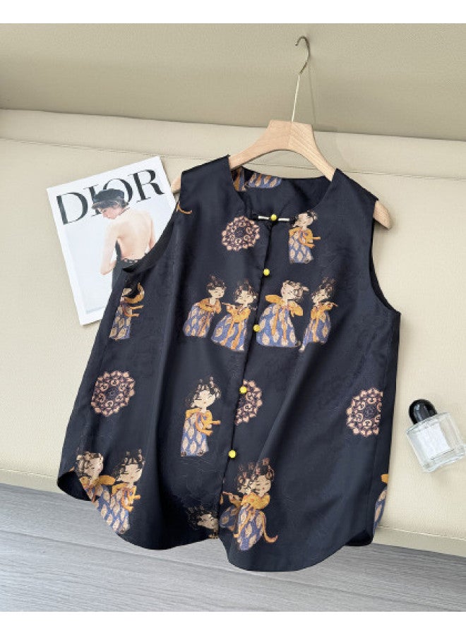 XINYANG New Chinese Style Improved Vest 2025 Early Autumn Printed Lady Figure Layered Waistcoat Women'S Vest - Image 1