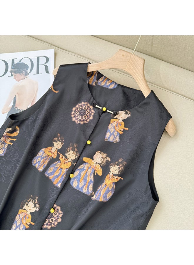 XINYANG New Chinese Style Improved Vest 2025 Early Autumn Printed Lady Figure Layered Waistcoat Women'S Vest - Image 3