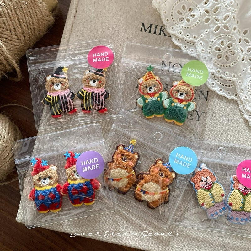 Korean Style Colorful Plush Bear BB Hair Clips for Women - Image 1