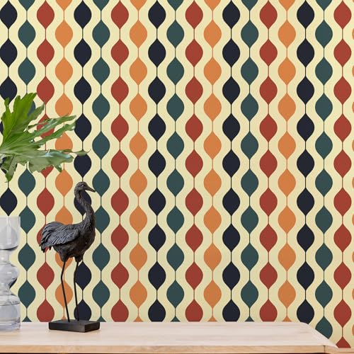 JiffDiff Retro Checkered Wallpaper Peel and Stick 15.7"x 118" Retro Geometric Wallpaper Checkered Contact Paper Abstract Modern Wall Paper 1970s Wall Decor Colorful for Bathroom Cabinet - Image 1