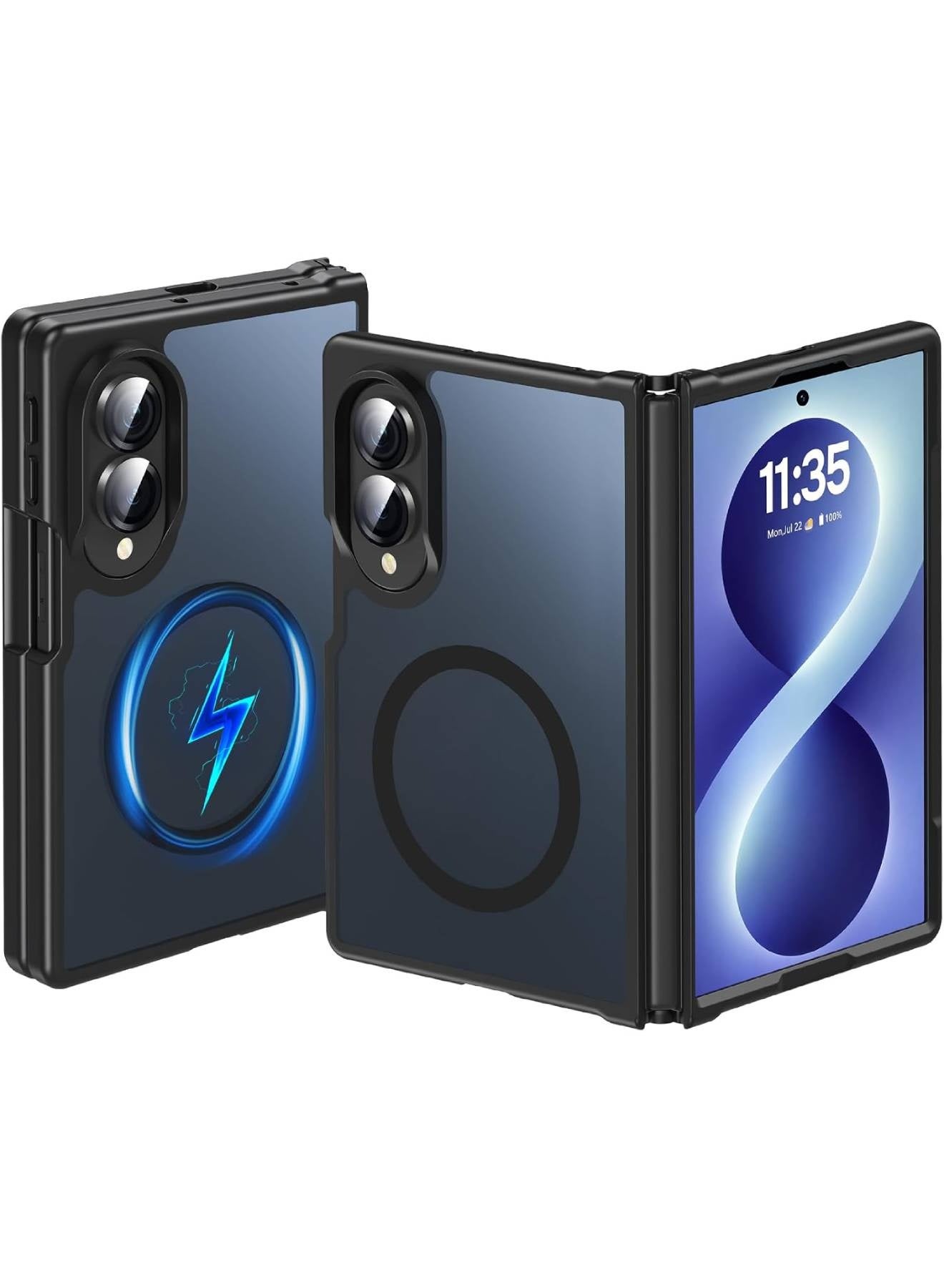 Adando Premium Magnetic MagSafe Case for Samsung Galaxy Z Fold 8, Translucent Matte Military Grade Drop Proof Shockproof Hard PC Anti-Fingerprint Rugged Protective Phone Cover