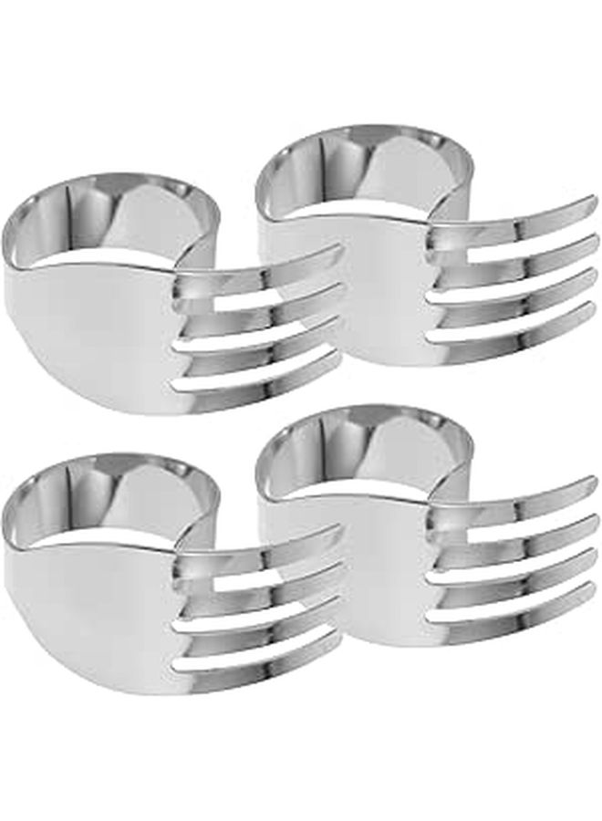 Silver Metal Fork Shaped Napkin Rings Set For Wedding Dining Restaurant Home - Image 1