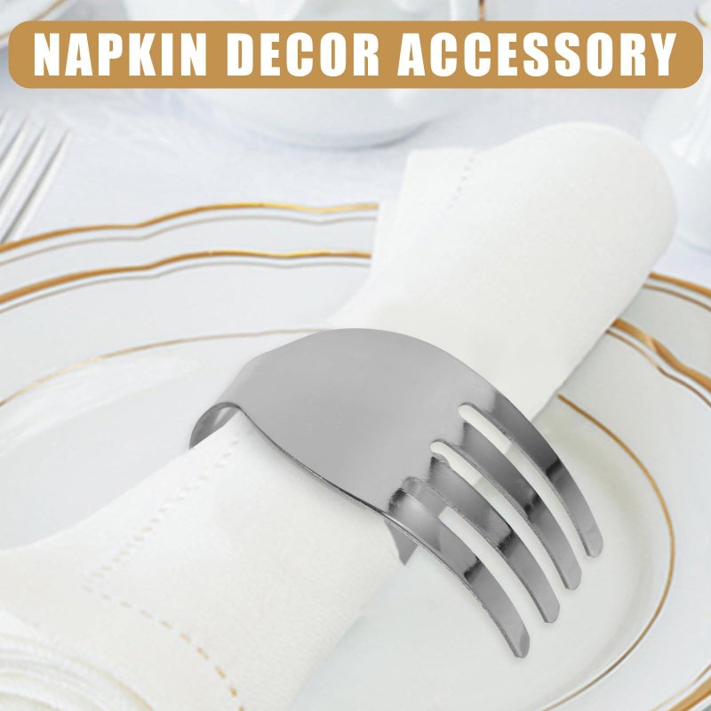 Silver Metal Fork Shaped Napkin Rings Set For Wedding Dining Restaurant Home - Image 4