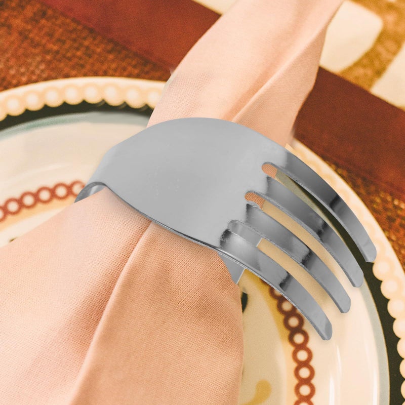 Silver Metal Fork Shaped Napkin Rings Set For Wedding Dining Restaurant Home - Image 5