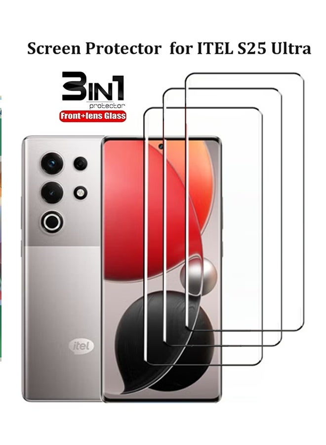 إكس ليفيل واقي شاشة Itel S25 Ultra، عبوة من 3 قطع، واقي شاشة زجاجي عالي الدقة، مقاوم للخدش، مضاد لبصمات الأصابع، تغطية كاملة للشاشة، مع ملحقات واقي الشاشة (شفاف) - Image 1