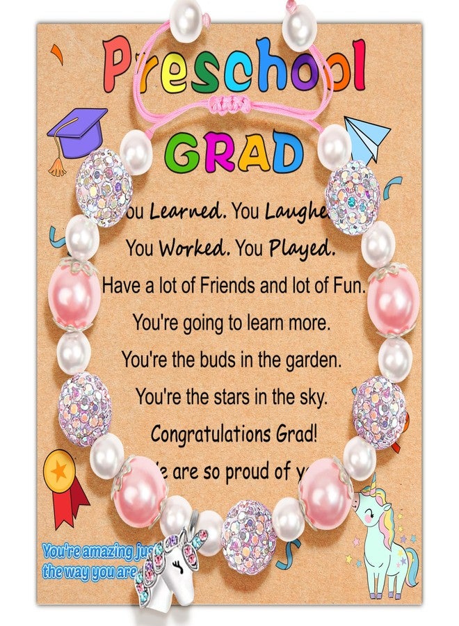 Parma77 2026 Preschool Graduation Gifts, Adjustable Unicorn Bracelet with Pearl & Rhinestone Ball, Graduation Gifts for Kindergarten Students Daughter Granddaughter Niece - Image 1