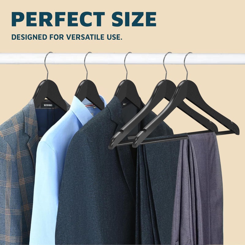 Lifemaster Wooden Clothes Hangers â€“ with 360 Degree Swivel Hook and Non-Slip Shoulder Notch, Holds Up to 10 lbs, Pants Bar Design, for Organizing Suit, Dress, Coat, and Clothes, Pack of 5, Black - Image 3