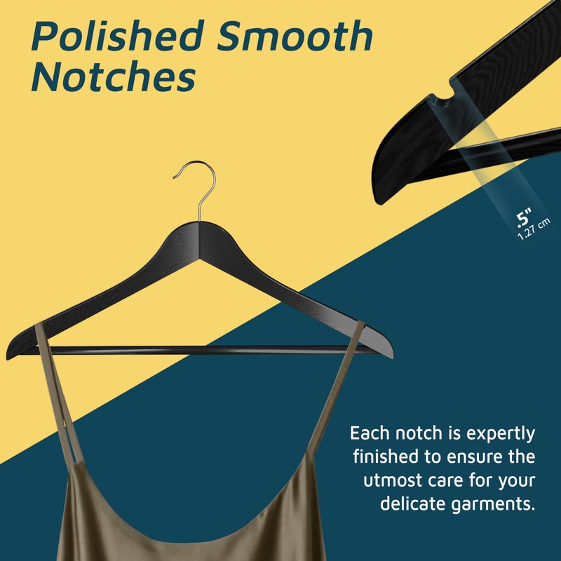 Lifemaster Wooden Clothes Hangers â€“ with 360 Degree Swivel Hook and Non-Slip Shoulder Notch, Holds Up to 10 lbs, Pants Bar Design, for Organizing Suit, Dress, Coat, and Clothes, Pack of 5, Black - Image 4