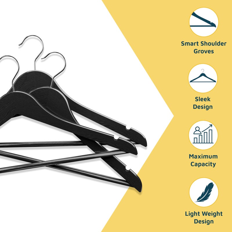 Lifemaster Wooden Clothes Hangers â€“ with 360 Degree Swivel Hook and Non-Slip Shoulder Notch, Holds Up to 10 lbs, Pants Bar Design, for Organizing Suit, Dress, Coat, and Clothes, Pack of 5, Black - Image 5