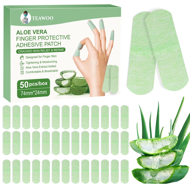 TEAWOO 50PCS Aloe Vera Cracked Hands Treatment Patches, Dry Cracked Hands Repair Bandage - Image 1