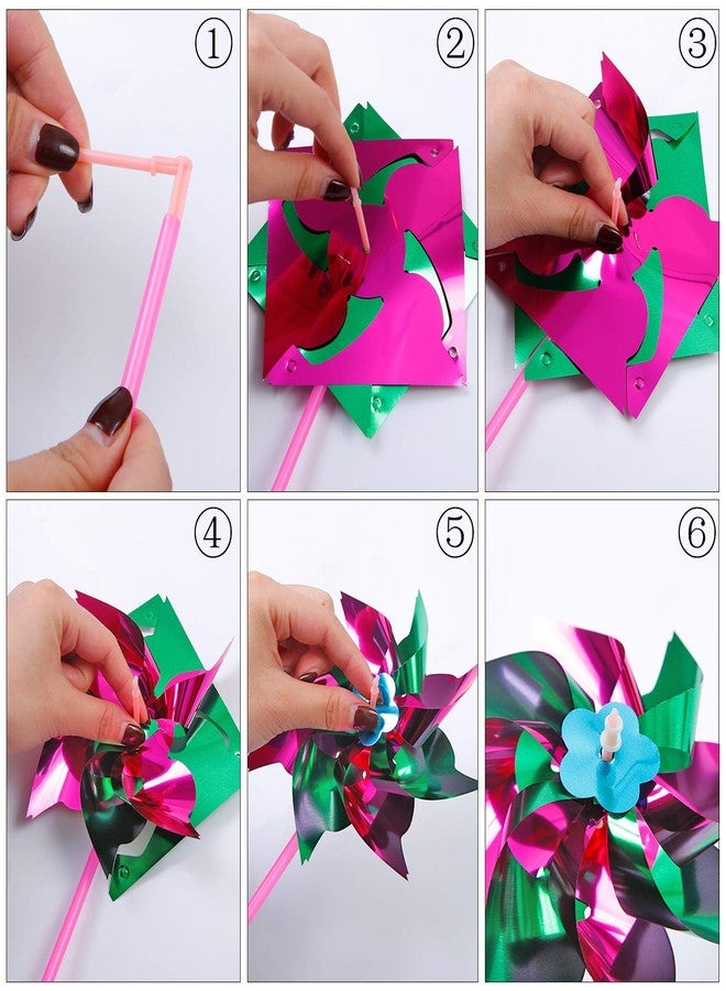 Elcoho 100 Pieces Plastic Rainbow Windmill Party Pinwheels DIY Pinwheel for Kids Toy Garden Party Lawn Decor, Assorted Color - Image 3