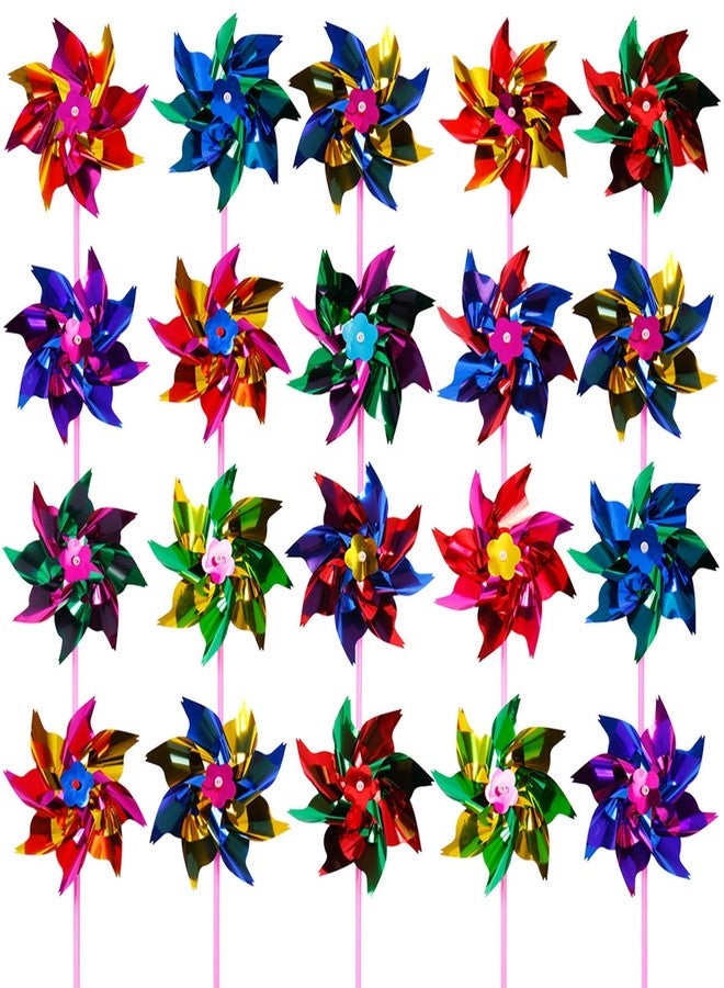 Elcoho 100 Pieces Plastic Rainbow Windmill Party Pinwheels DIY Pinwheel for Kids Toy Garden Party Lawn Decor, Assorted Color - Image 1