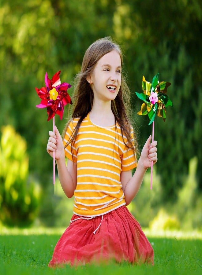 Elcoho 100 Pieces Plastic Rainbow Windmill Party Pinwheels DIY Pinwheel for Kids Toy Garden Party Lawn Decor, Assorted Color - Image 5