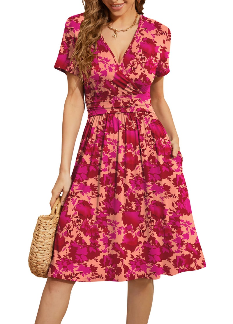 WEACZZY Summer Dresses for Women Vacation Floral Sundress Church Wedding Guest Party Dresses,Maple Leaf,L - Image 1