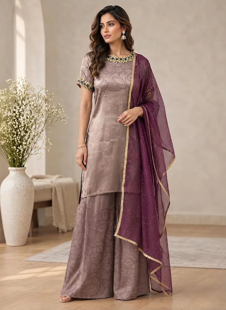 Viny VINY Mauve 3-Piece Embellished Sharara Suit Set – Women's Indian Ethnic Wear