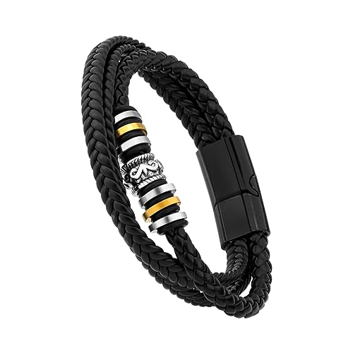 UJOY Men's Bracelet Multi-layer woven Leather Bracelet Magnetic Buckle Men's Matching Banglest with Gift Box Black - Image 1