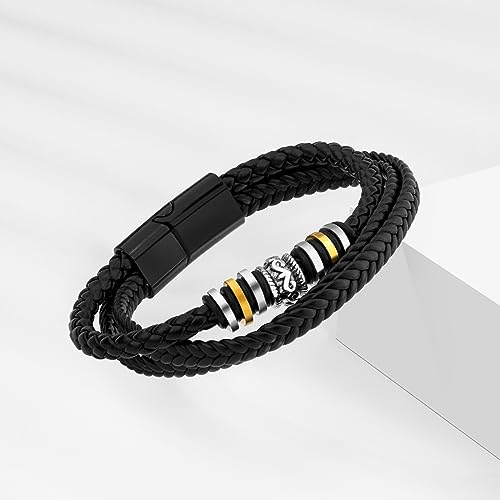UJOY Men's Bracelet Multi-layer woven Leather Bracelet Magnetic Buckle Men's Matching Banglest with Gift Box Black - Image 2