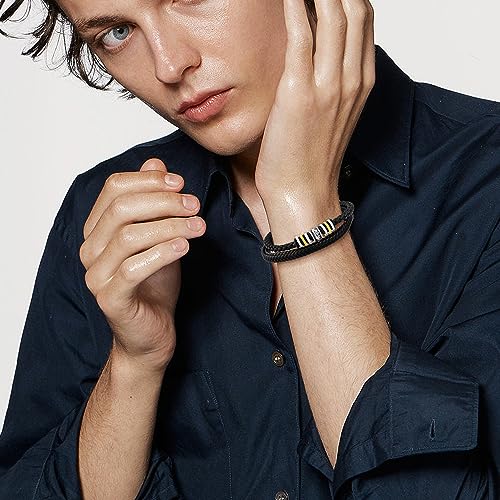 UJOY Men's Bracelet Multi-layer woven Leather Bracelet Magnetic Buckle Men's Matching Banglest with Gift Box Black - Image 4