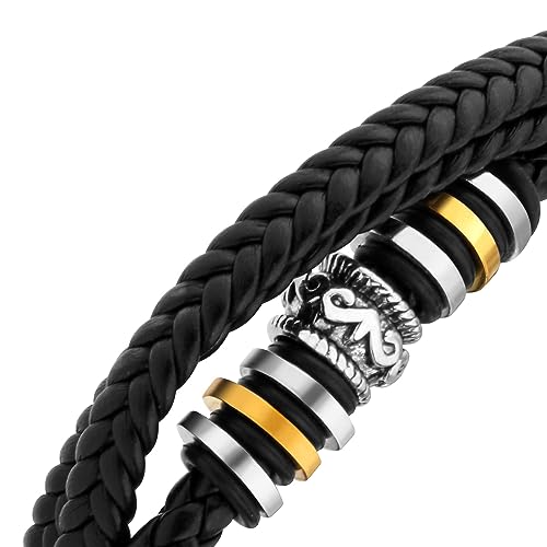 UJOY Men's Bracelet Multi-layer woven Leather Bracelet Magnetic Buckle Men's Matching Banglest with Gift Box Black - Image 5