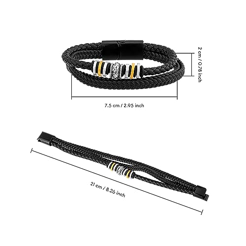 UJOY Men's Bracelet Multi-layer woven Leather Bracelet Magnetic Buckle Men's Matching Banglest with Gift Box Black - Image 3