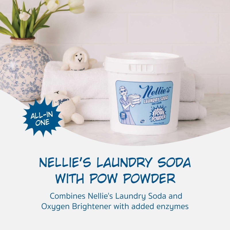 Nellie's صودا غسيل نيللي مع مسحوق POW - 250 غسلة - منظف غسيل صديق للبيئة مع إنزيمات نشطة لمكافحة البقع - عالي الكفاءة، لطيف على البشرة والبيئة - (صنع في كندا) - Image 2