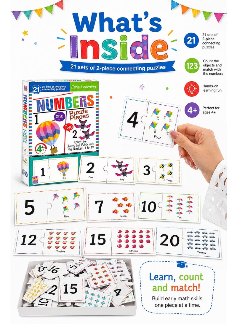 Numbers Puzzle Pieces Early Learning Set for Kids 4+, 21 Sets of Two-Piece Connecting Puzzles, Count & Match Educational Number Game 1 to 20 - Image 4
