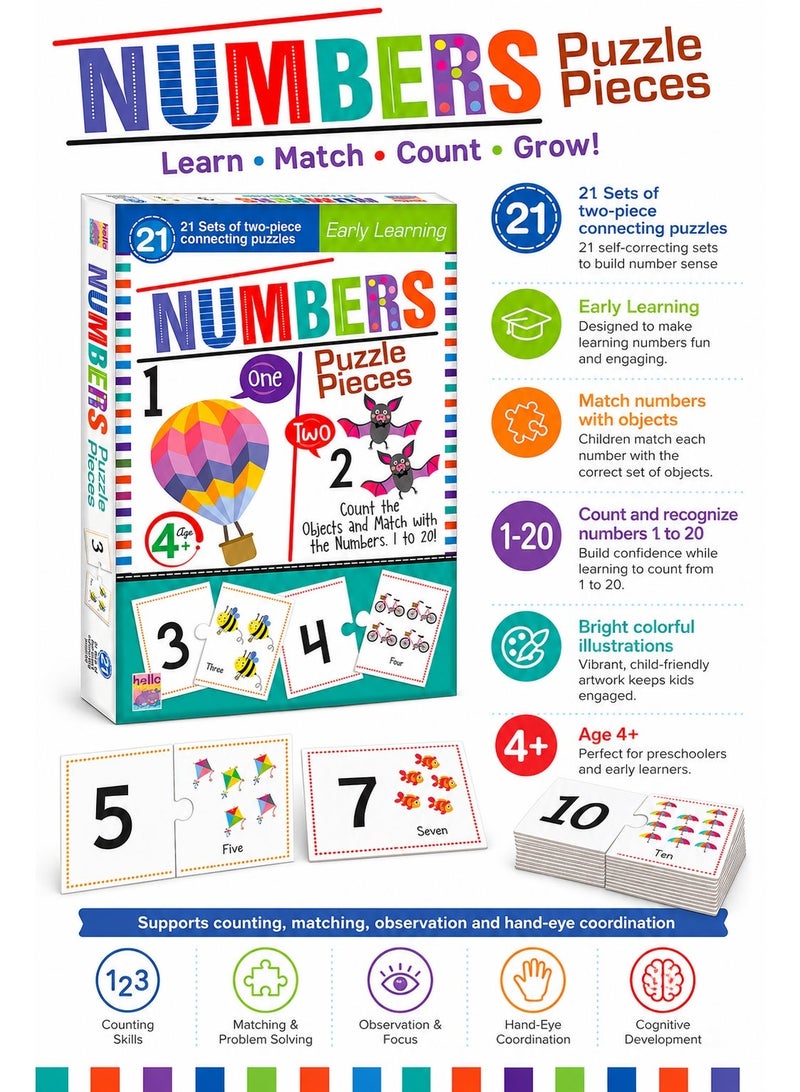 Numbers Puzzle Pieces Early Learning Set for Kids 4+, 21 Sets of Two-Piece Connecting Puzzles, Count & Match Educational Number Game 1 to 20 - Image 2