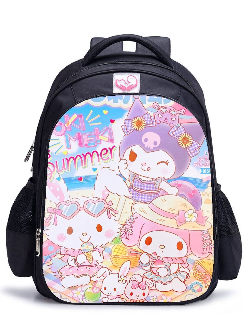 kuromi - 【School Season】 Kuromi Melody Co-branded Backpack Girls Cute Primary School Students Large Capacity Schoolbag 14 Inch Laptop Bag Travel Bag Leisure Bag Universal - Image 1