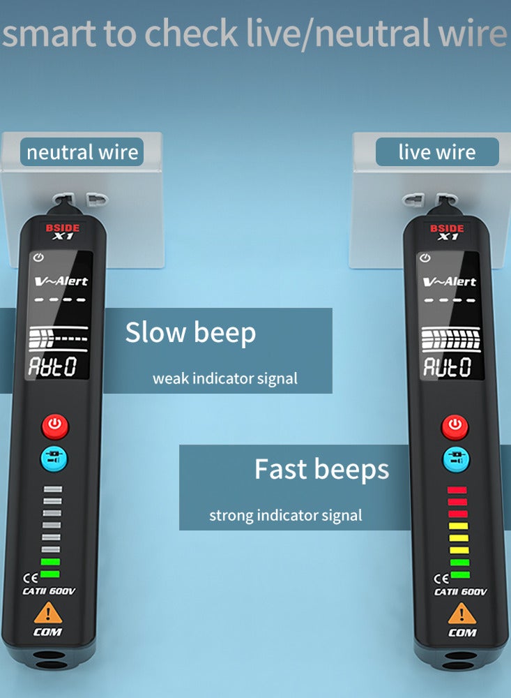 BSIDE جهاز X1 للكشف الذكي ثنائي الوضع، كاشف جهد التيار المتردد غير التلامسي، مقياس متعدد NCV، قلم اختبار كهربائي محمول مع إنذار صوتي وضوئي ومصباح يدوي LED - Image 5