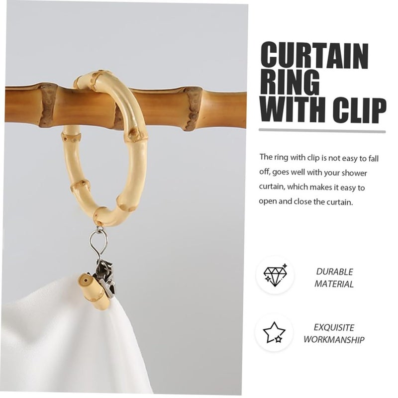Natural Bamboo Curtain Ring Clips 2pcs for Shower Bathroom Bedroom Home Decor - Image 3