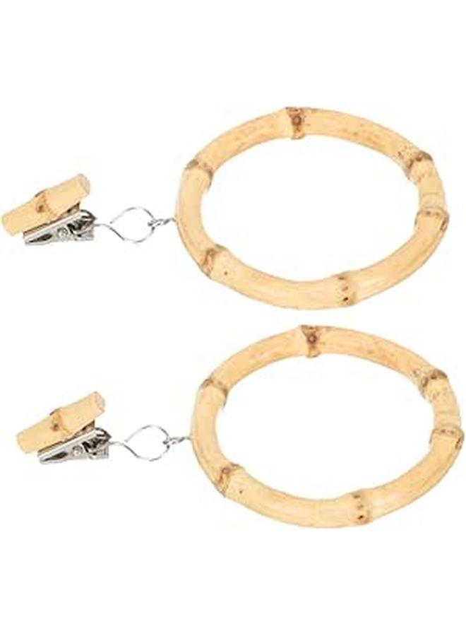 Natural Bamboo Curtain Ring Clips 2pcs for Shower Bathroom Bedroom Home Decor - Image 1