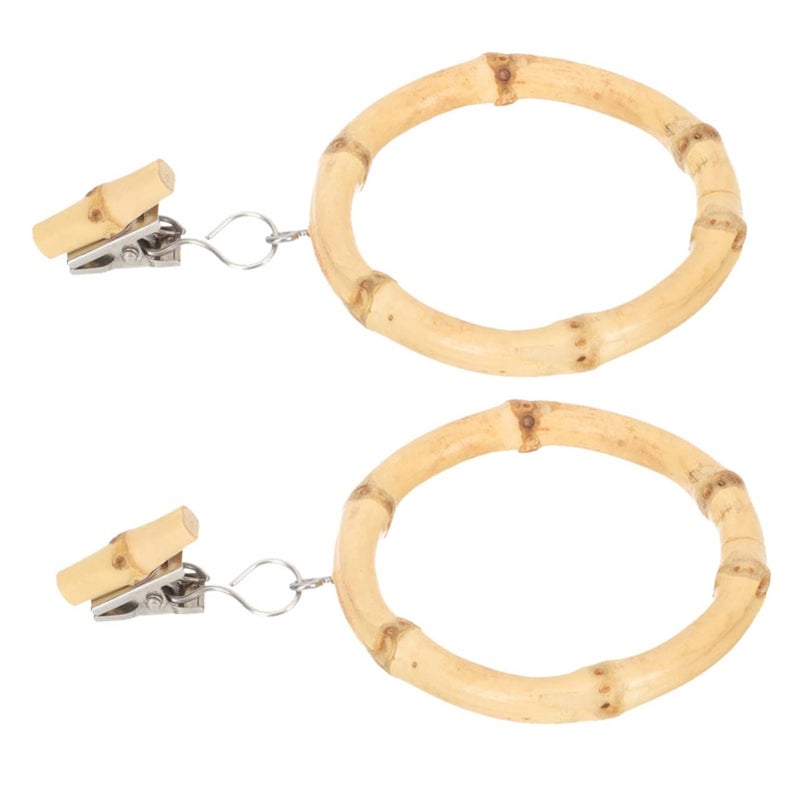 Natural Bamboo Curtain Ring Clips 2pcs for Shower Bathroom Bedroom Home Decor - Image 2