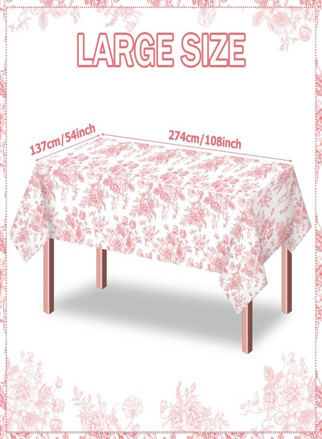 FuWeave مجموعة فوويف من 4 قطع من مفارش المائدة الزهرية الوردية، مفارش مائدة بلاستيكية للاستخدام مرة واحدة، زينة ربيعية صيفية للمطبخ والحديقة وحفلات الشاي والمنزل، 54 × 108 بوصة - Image 2
