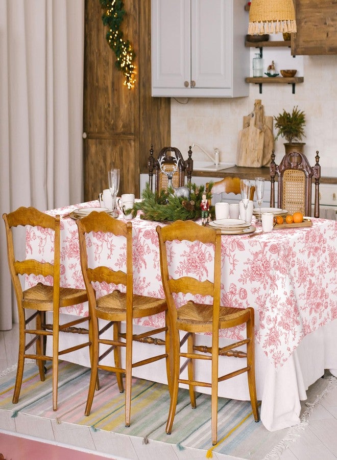 FuWeave مجموعة فوويف من 4 قطع من مفارش المائدة الزهرية الوردية، مفارش مائدة بلاستيكية للاستخدام مرة واحدة، زينة ربيعية صيفية للمطبخ والحديقة وحفلات الشاي والمنزل، 54 × 108 بوصة - Image 5