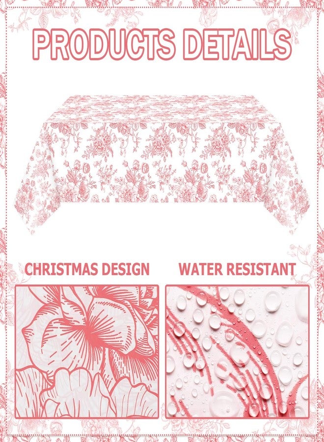 FuWeave مجموعة فوويف من 4 قطع من مفارش المائدة الزهرية الوردية، مفارش مائدة بلاستيكية للاستخدام مرة واحدة، زينة ربيعية صيفية للمطبخ والحديقة وحفلات الشاي والمنزل، 54 × 108 بوصة - Image 3