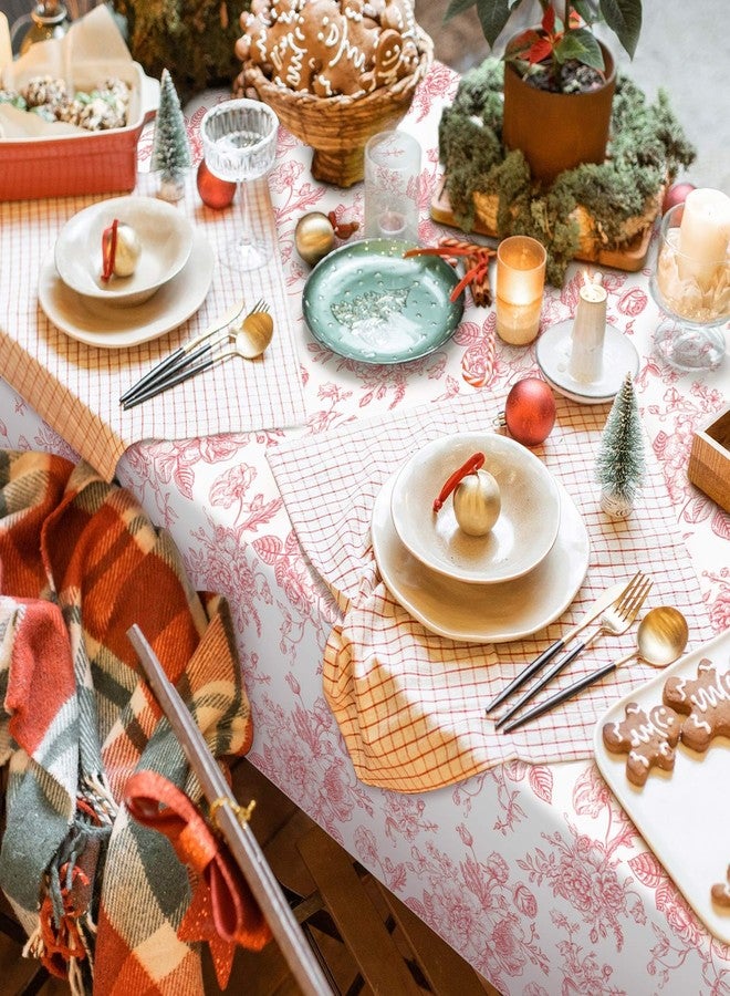 FuWeave مجموعة فوويف من 4 قطع من مفارش المائدة الزهرية الوردية، مفارش مائدة بلاستيكية للاستخدام مرة واحدة، زينة ربيعية صيفية للمطبخ والحديقة وحفلات الشاي والمنزل، 54 × 108 بوصة - Image 4