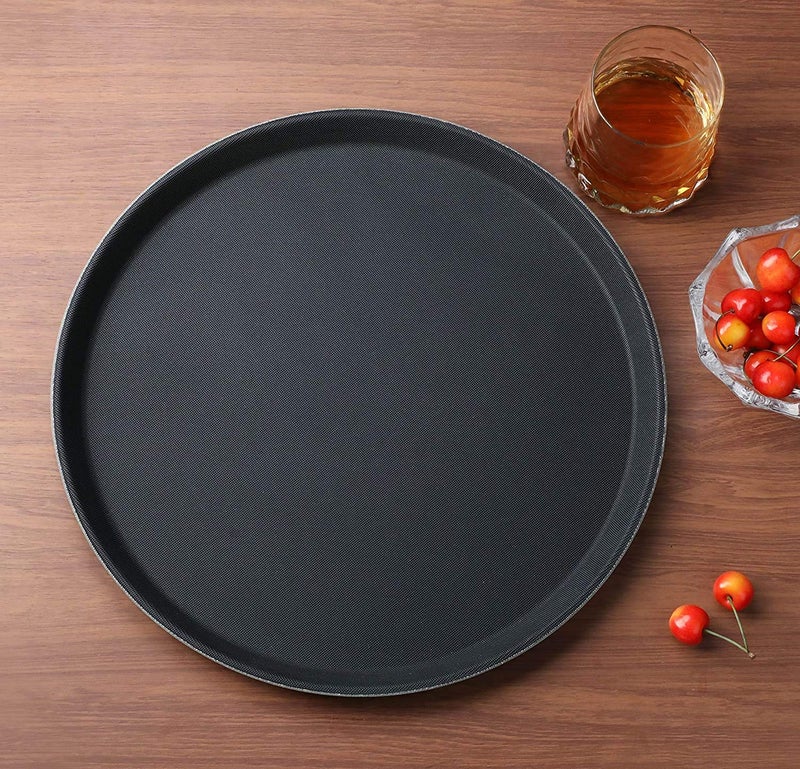 Raincart Foodservice NonSlip Tray Plastic Rubber Lined Round 16 inch Black - Image 3