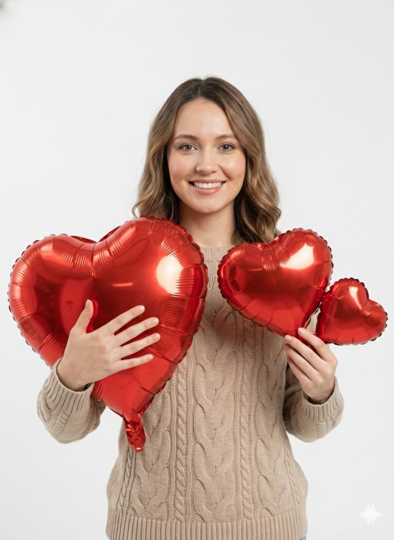 WYMM Red Heart Balloons - 45 Pcs Heart Shaped Helium Foil Balloons in 5, 10 & 18 Inch Sizes Ideal for Valentine Decor, Wedding, Engagement, Romantic Party, Proposal & Anniversary Decorations - Image 4