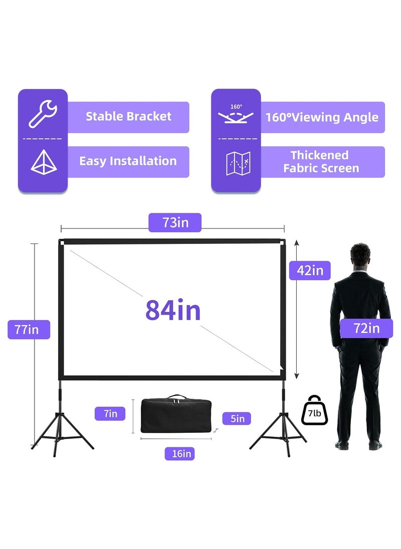 ماركة غير محددة شاشة عرض خارجية مقاس 84 بوصة مع حامل، شاشة أفلام محمولة بدقة 4K بنسبة عرض إلى ارتفاع 16:9 للمنزل والمسرح الخلفي، عرض أمامي وخلفي، تتضمن حقيبة حمل - مثالية للاستخدام الداخلي والخارجي  - Image 3