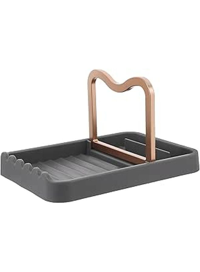 Plastic Spoon Rest Pot Lid Holder with Drip Pad Kitchen Organizer Utensil Stand - Image 1