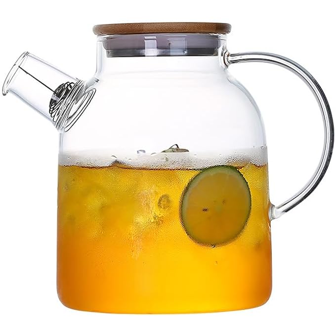 ريحني إبريق زجاجي مع غطاء من الخيزران، إبريق شاي زجاجي آمن للاستخدام في الميكروويف، إبريق شاي زجاجي من البورسليكات مع فوهة فلتر قابلة للإزالة، إبريق شاي للشاي السائب والشاي المزهر وشاي الفاكهة، سعة 16 لترًا - Image 1
